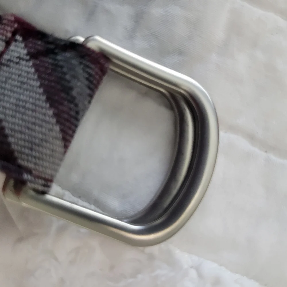 Lands' End Plaid Uniform Belt Burgundy & Gray Silver D Ring Buckle Small EUC